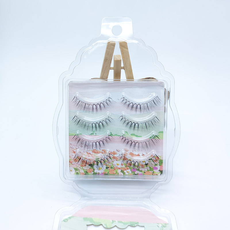 4 pasang Natural Look False Lashes Strip Cross Clear Band 5-7mm Cross Eyelash JK1